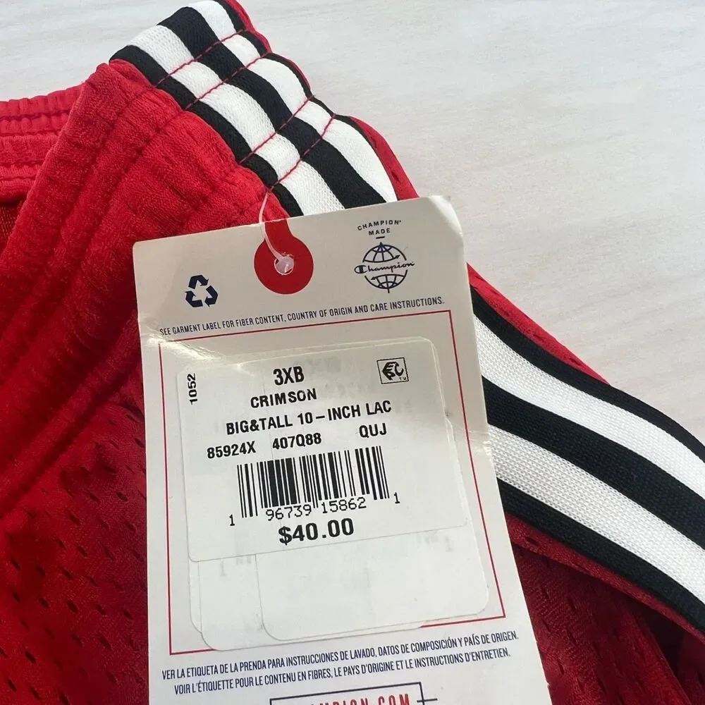 Champion New Men's Red Shorts Size 3XB Big & Tall With Pockets Gym Athletic Mesh